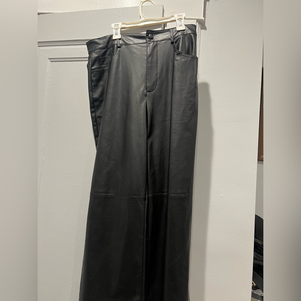 Women’s Black Leather Pants FLARED BOTTOM HIGH RISE